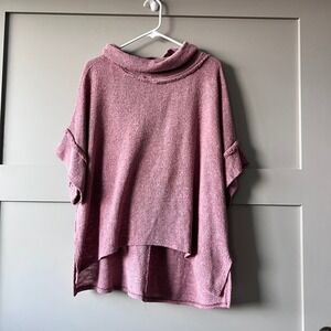 Mahina Cowl Neck Poncho Top Women Large Mauve Pink High Low Hawaiian Coastal